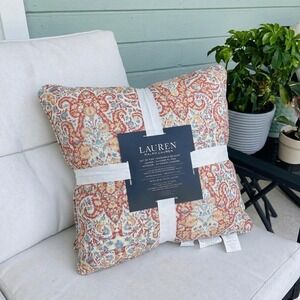 New Lauren Ralph Lauren Indoor Outdoor Set of 2 Orange Paisley Print  Pillows
